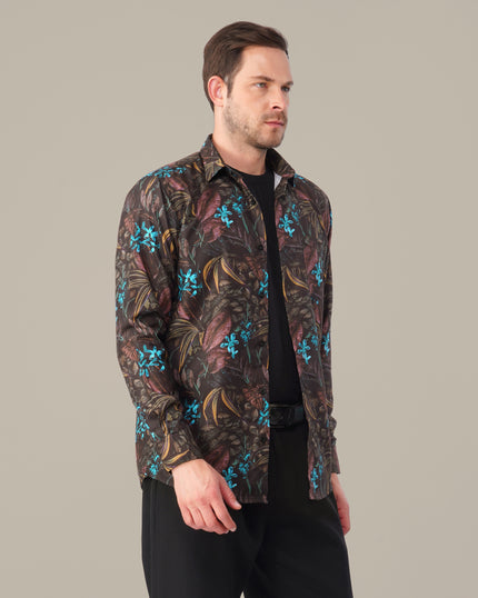 Black Multicolored Floral Polyester Regular Fit Shirt