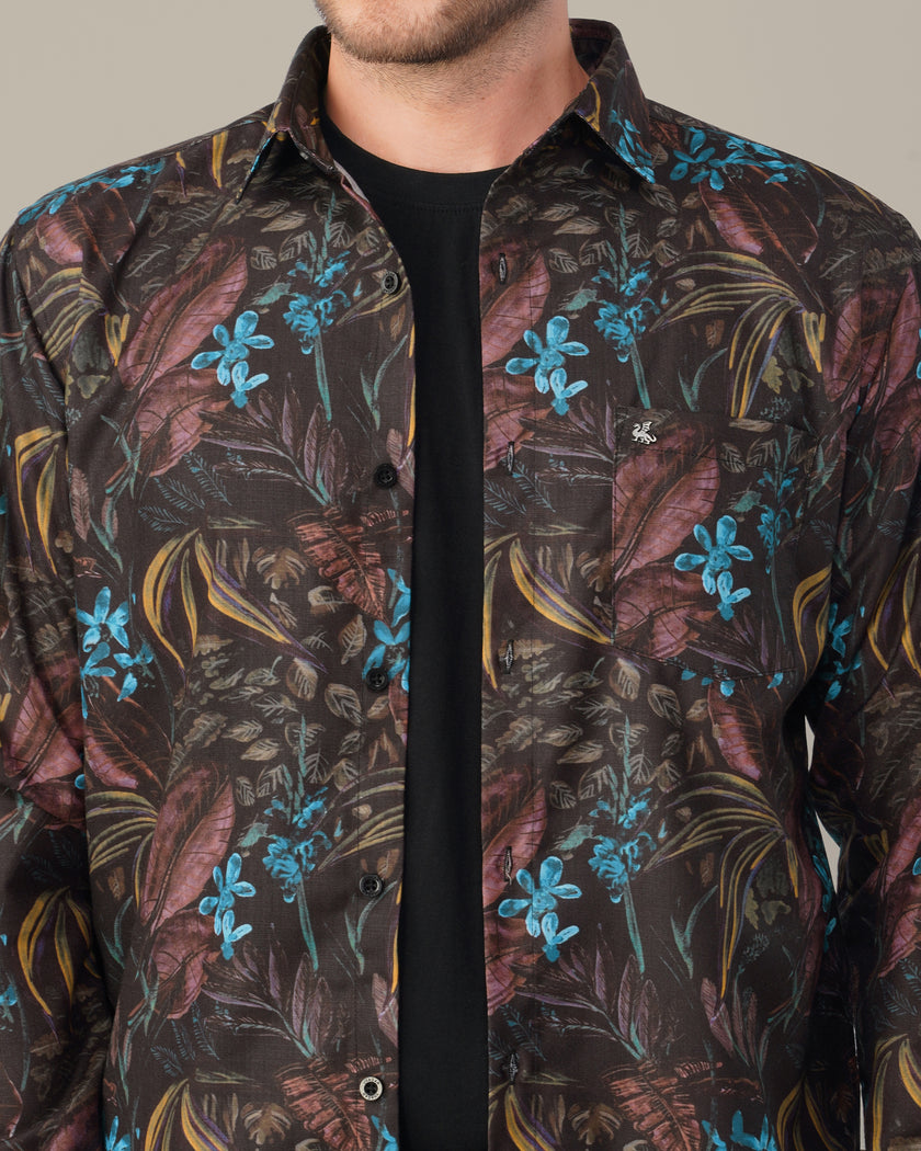 Black Multicolored Floral Polyester Regular Fit Shirt