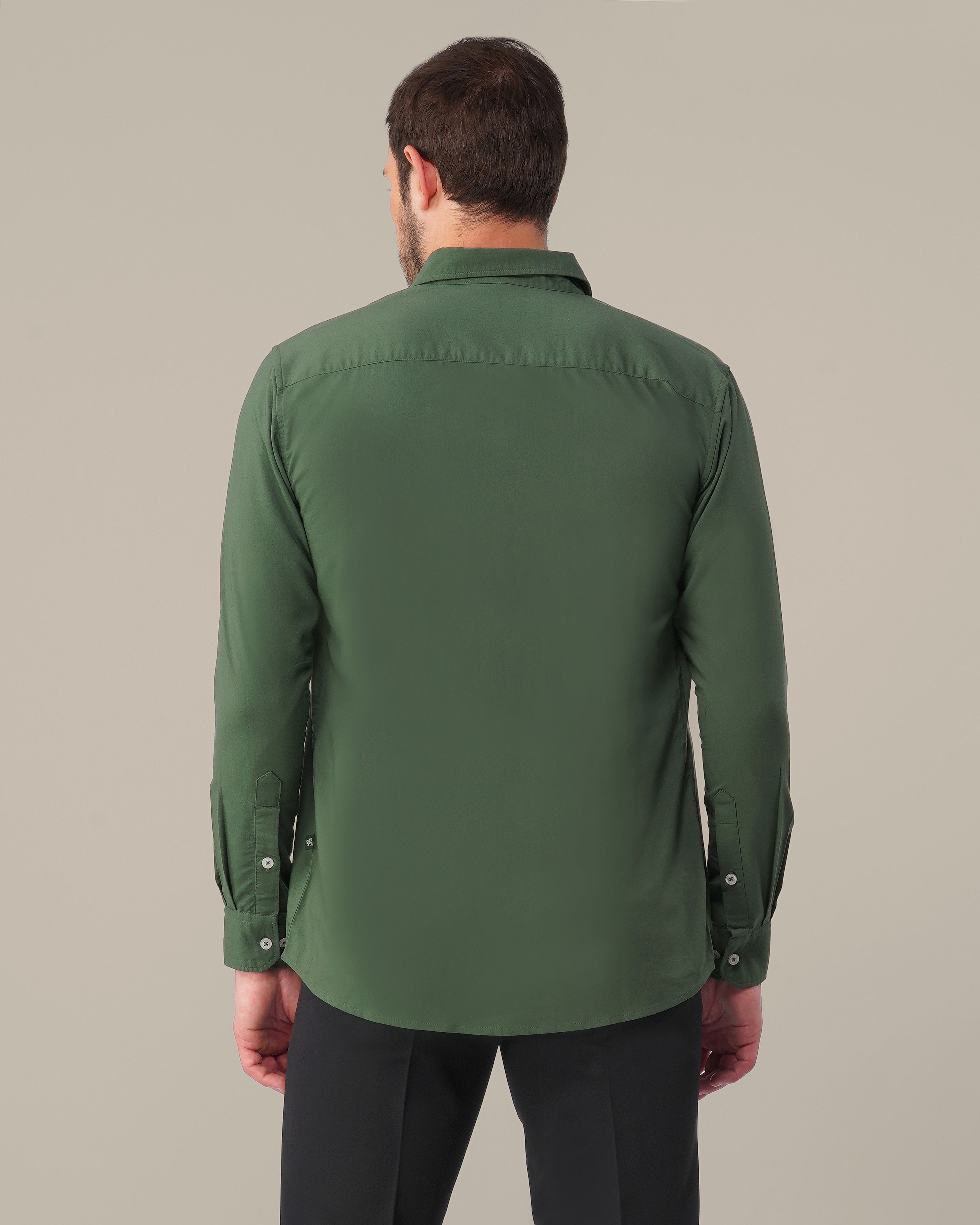 Forest Green Solid Polyester Blend Regular Fit Shirt