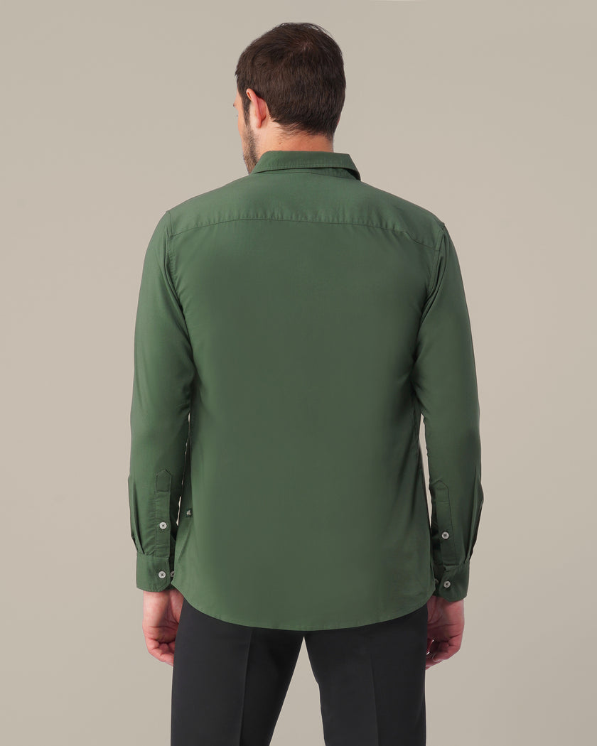 Forest Green Solid Polyester Blend Regular Fit Shirt