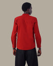 Bright Red Solid Cotton Slub Mandarin Collar Shirt