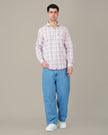 White and Pink Check Cotton Slub Regular Fit Shirt