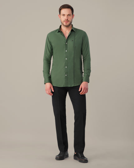 Forest Green Solid Polyester Blend Regular Fit Shirt