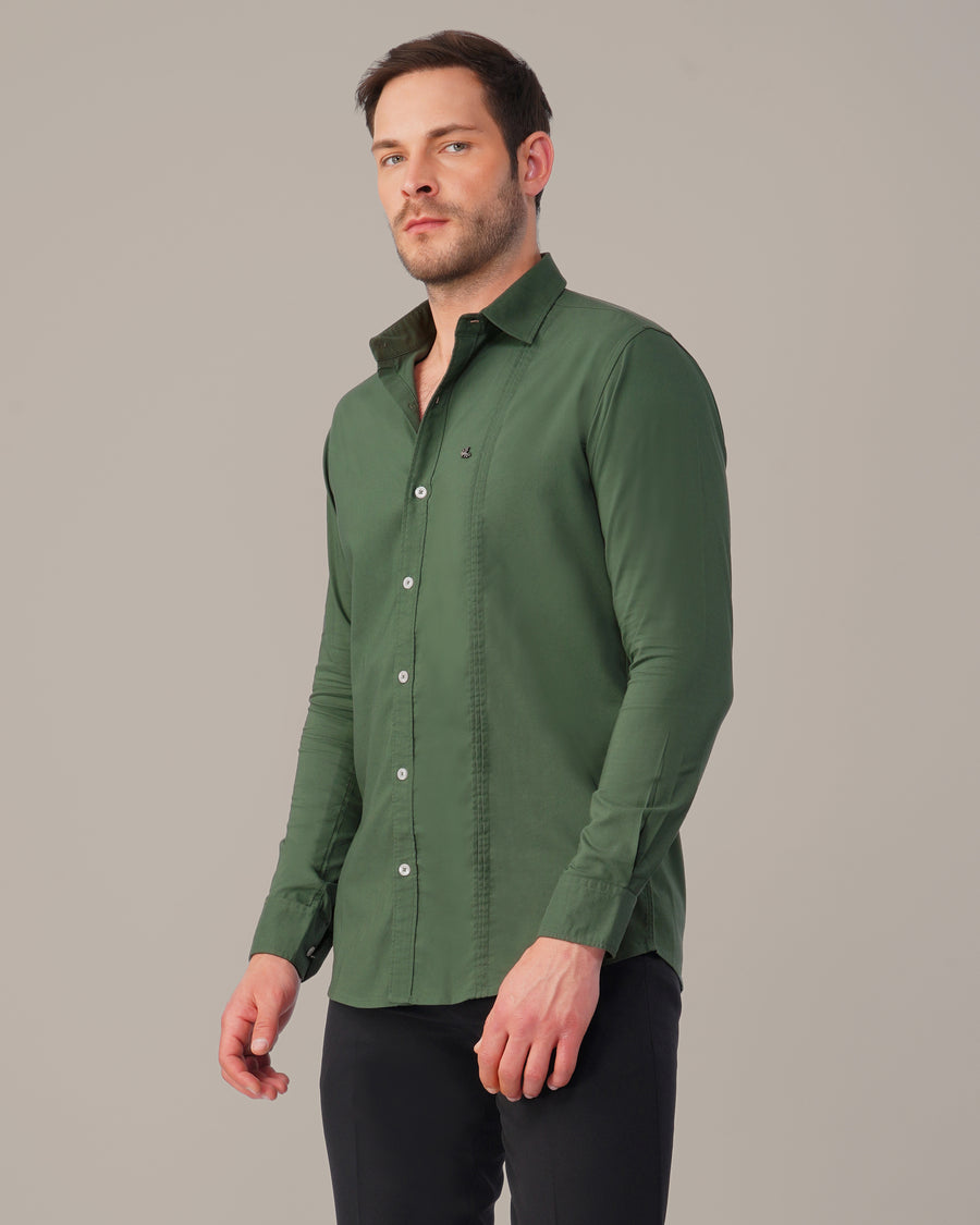 The Olive Stretch Shirt - Cotton Blend · Regular Fit