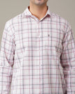 White and Pink Check Cotton Slub Regular Fit Shirt