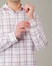 White and Pink Check Cotton Slub Regular Fit Shirt