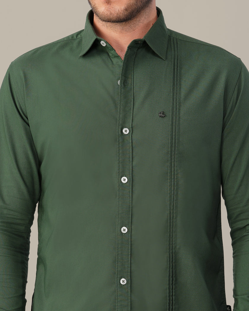 Forest Green Solid Polyester Blend Regular Fit Shirt