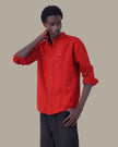 Bright Red Solid Cotton Slub Mandarin Collar Shirt