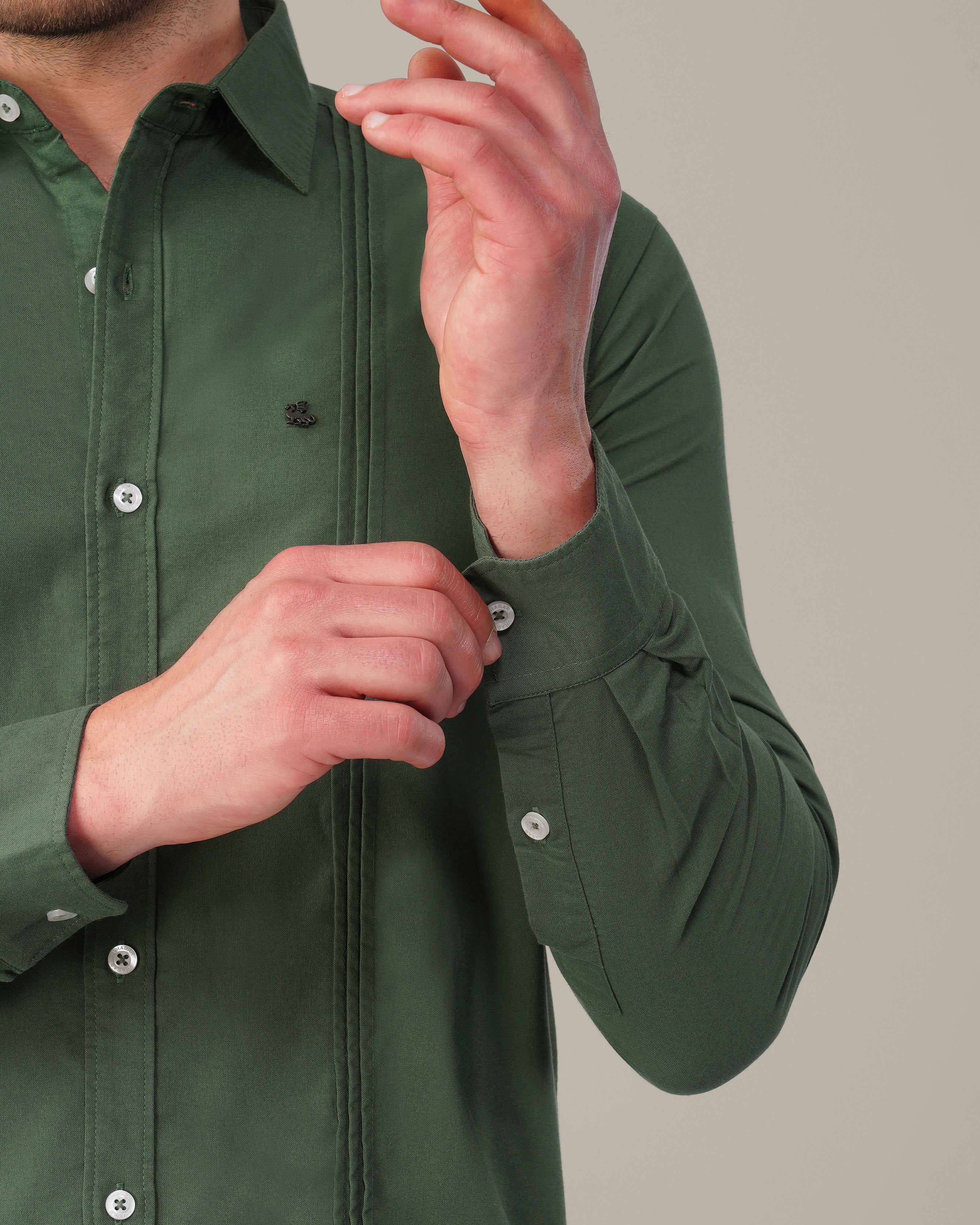 Forest Green Solid Polyester Blend Regular Fit Shirt
