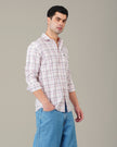 White and Pink Check Cotton Slub Regular Fit Shirt