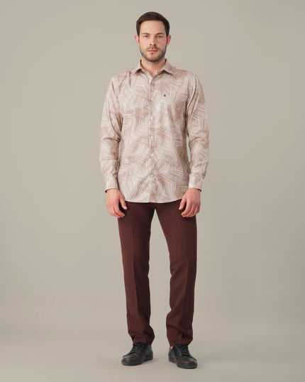 Vhagar Taupe Abstract Pattern Smooth Polyester Regular Fit Shirt