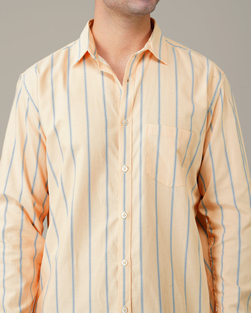 Peach Striped Soft-Finished Cotton Regular Fit Shirt
