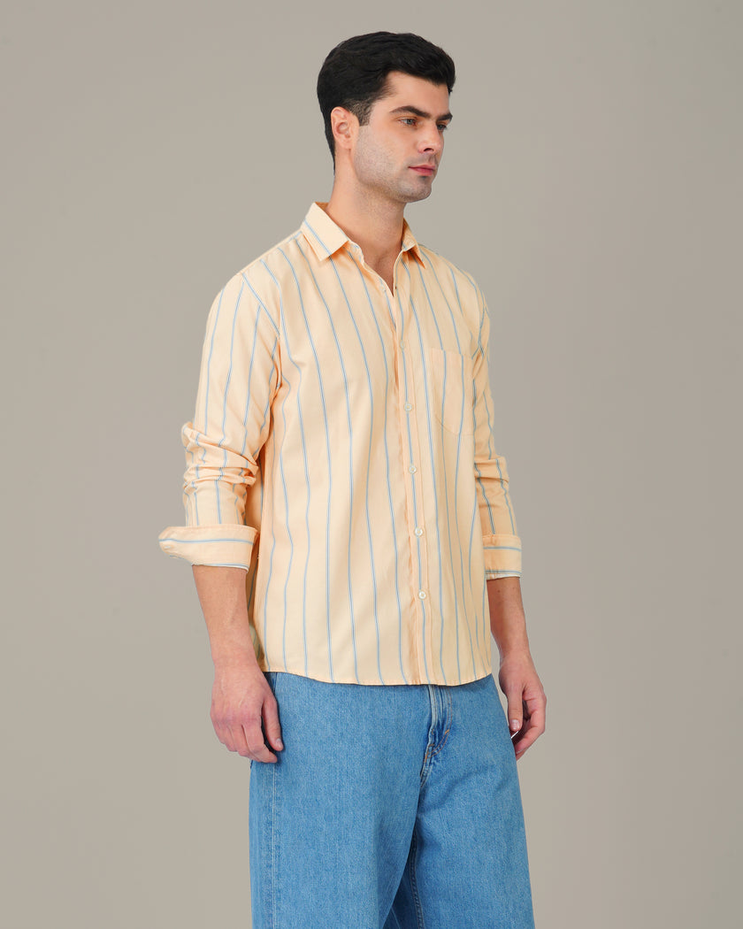 Peach Striped Soft-Finished Cotton Regular Fit Shirt