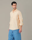 Peach Striped Soft-Finished Cotton Regular Fit Shirt