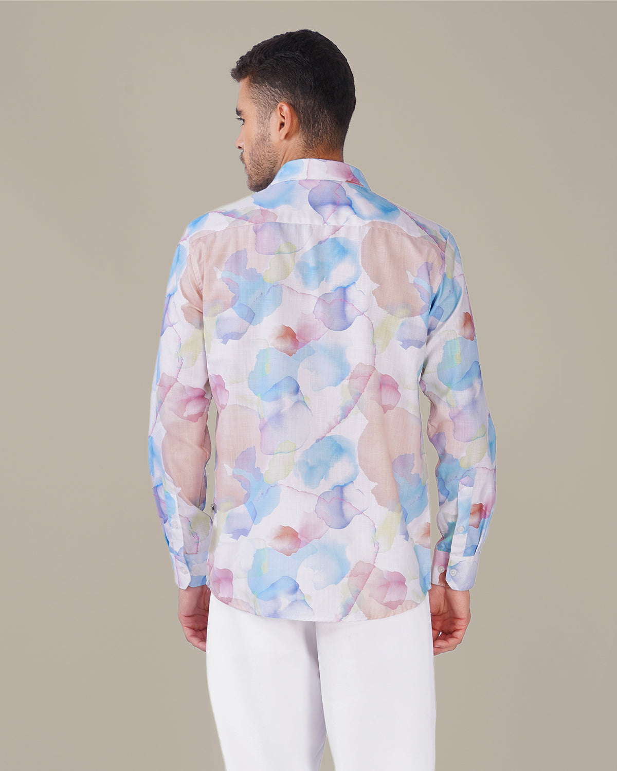 Multicolor Watercolor Print Polyester Regular Fit Shirt