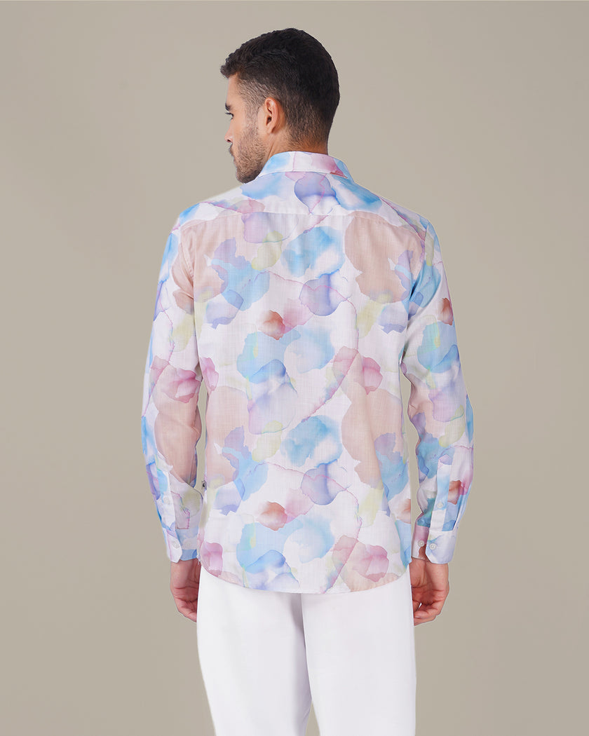 Multicolor Watercolor Print Polyester Regular Fit Shirt
