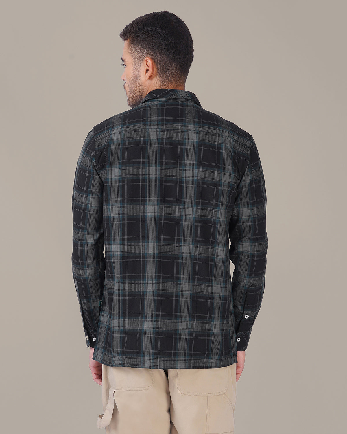 Dark Green Plaid Cotton Slub Regular Fit Shirt