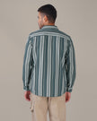 Teal and Gray Striped Cotton Slub Regular Fit Shirt