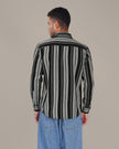 Black and Gray Striped Cotton Slub Regular Fit Shirt