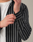 Black and White Striped Stretch Polyester Viscose Blend Regular Fit Shirt