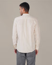 Off White Solid Linen Blend Mandarin Collar Shirt