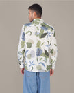 White Botanical Print Linen Blend Regular Fit Shirt