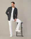 Black and White Striped Stretch Polyester Viscose Blend Regular Fit Shirt