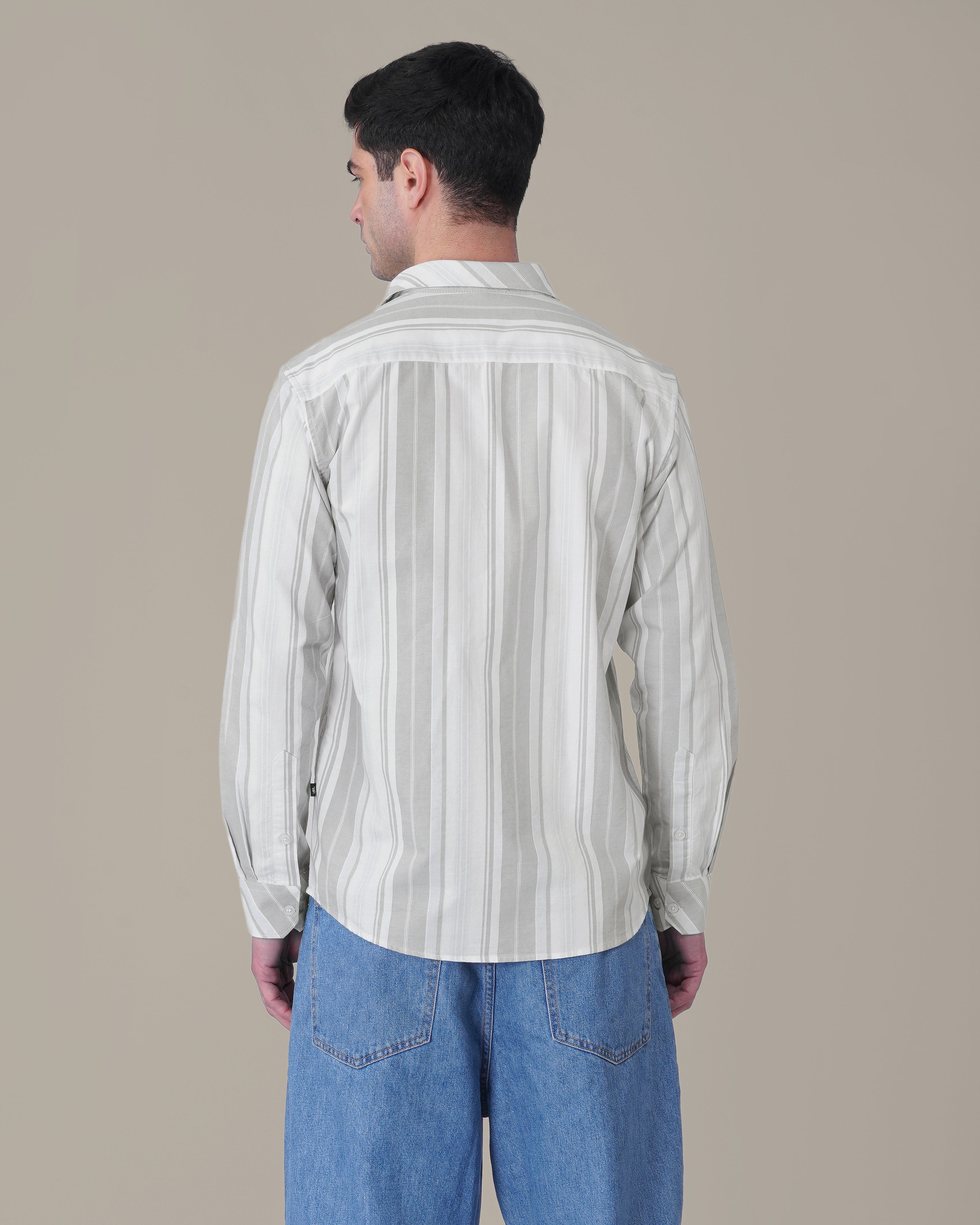 Grey Striped Oxford Regular Fit Shirt