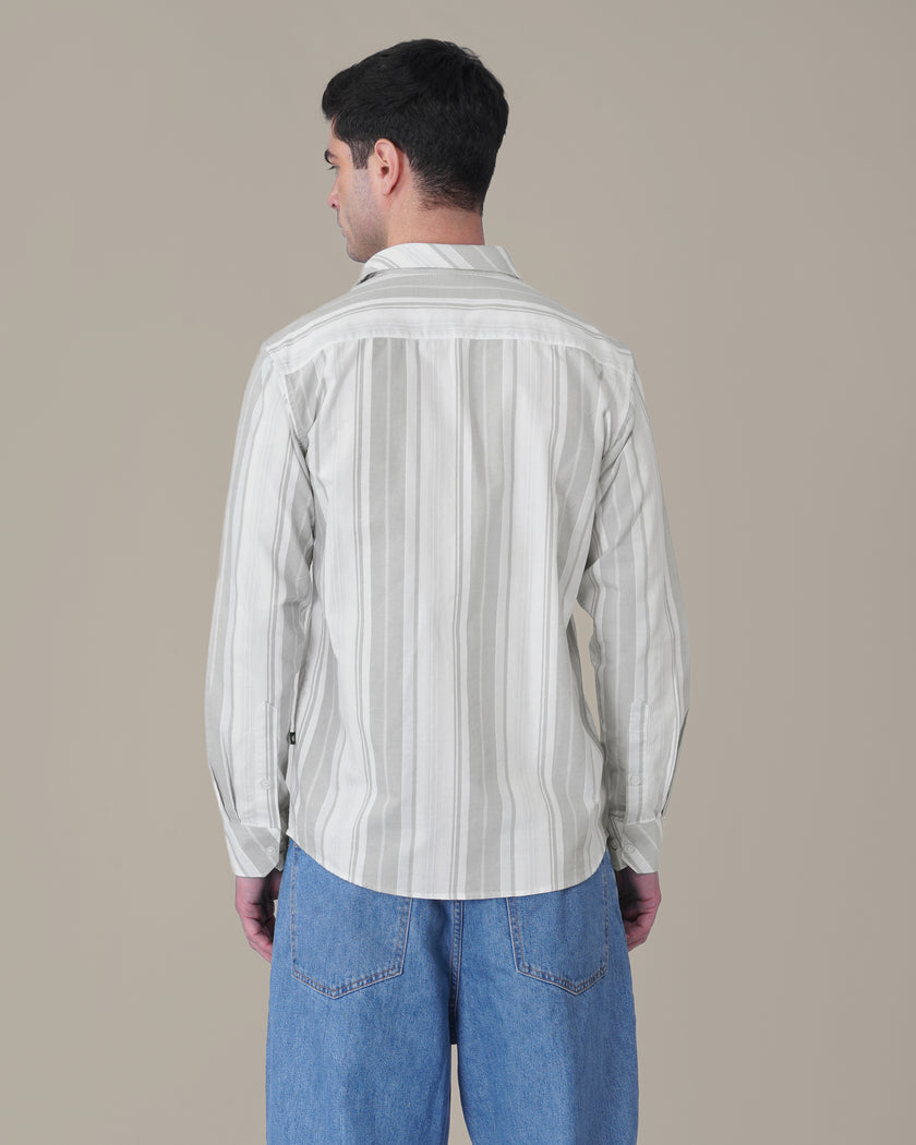 Grey Striped Oxford Regular Fit Shirt