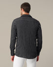 Black and White Striped Stretch Polyester Viscose Blend Regular Fit Shirt