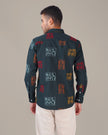 Dark Green Floral Embroidery Linen-Cotton Blend Regular Fit Shirt