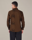 Brown Floral Pattern Linen-Cotton Blend Regular Fit Shirt