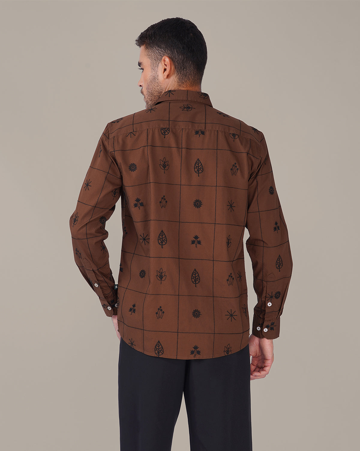 Brown Botanical Print Linen Blend Regular Fit Shirt
