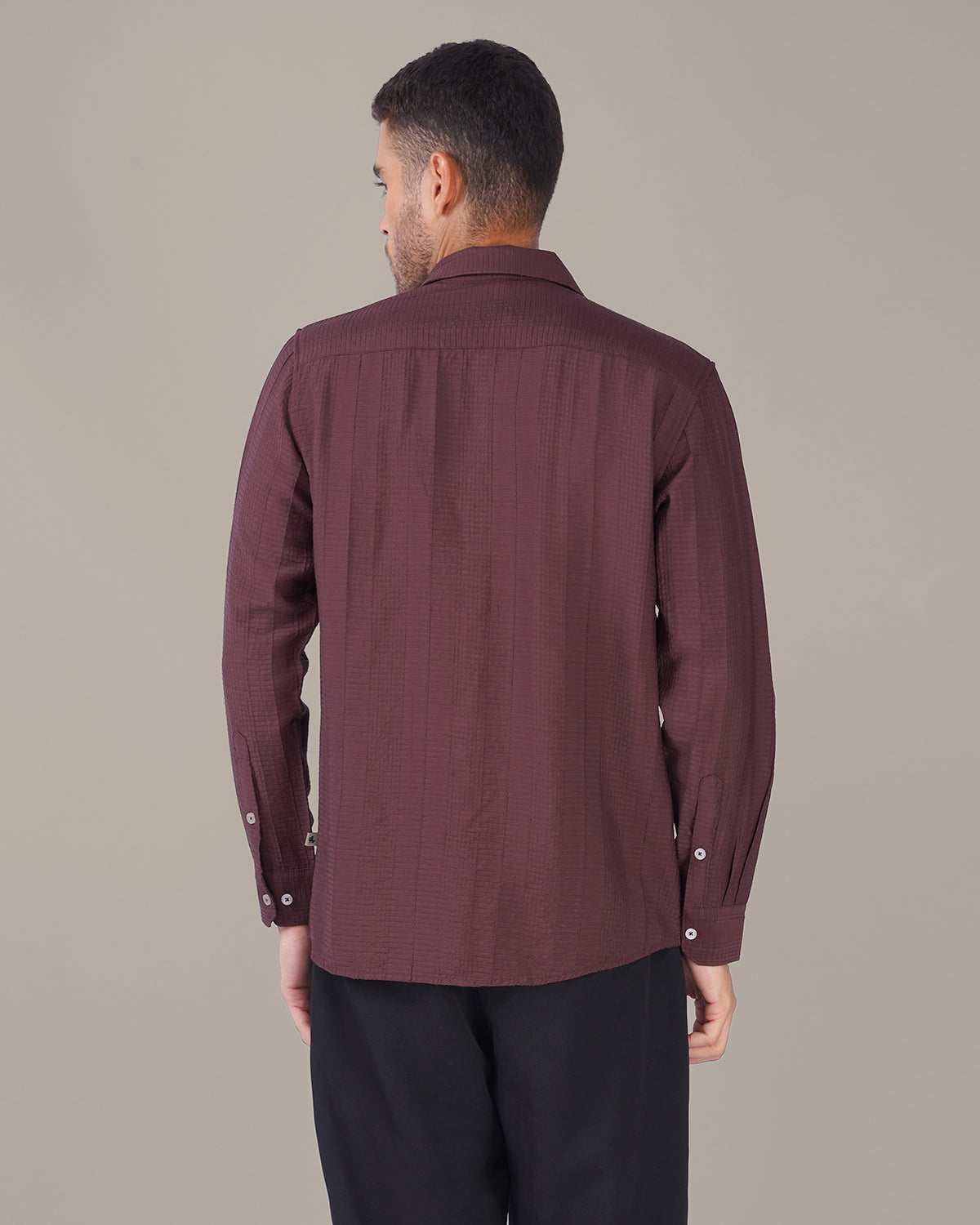 Deep Plum Textured Polyester Viscose Classic Fit Shirt