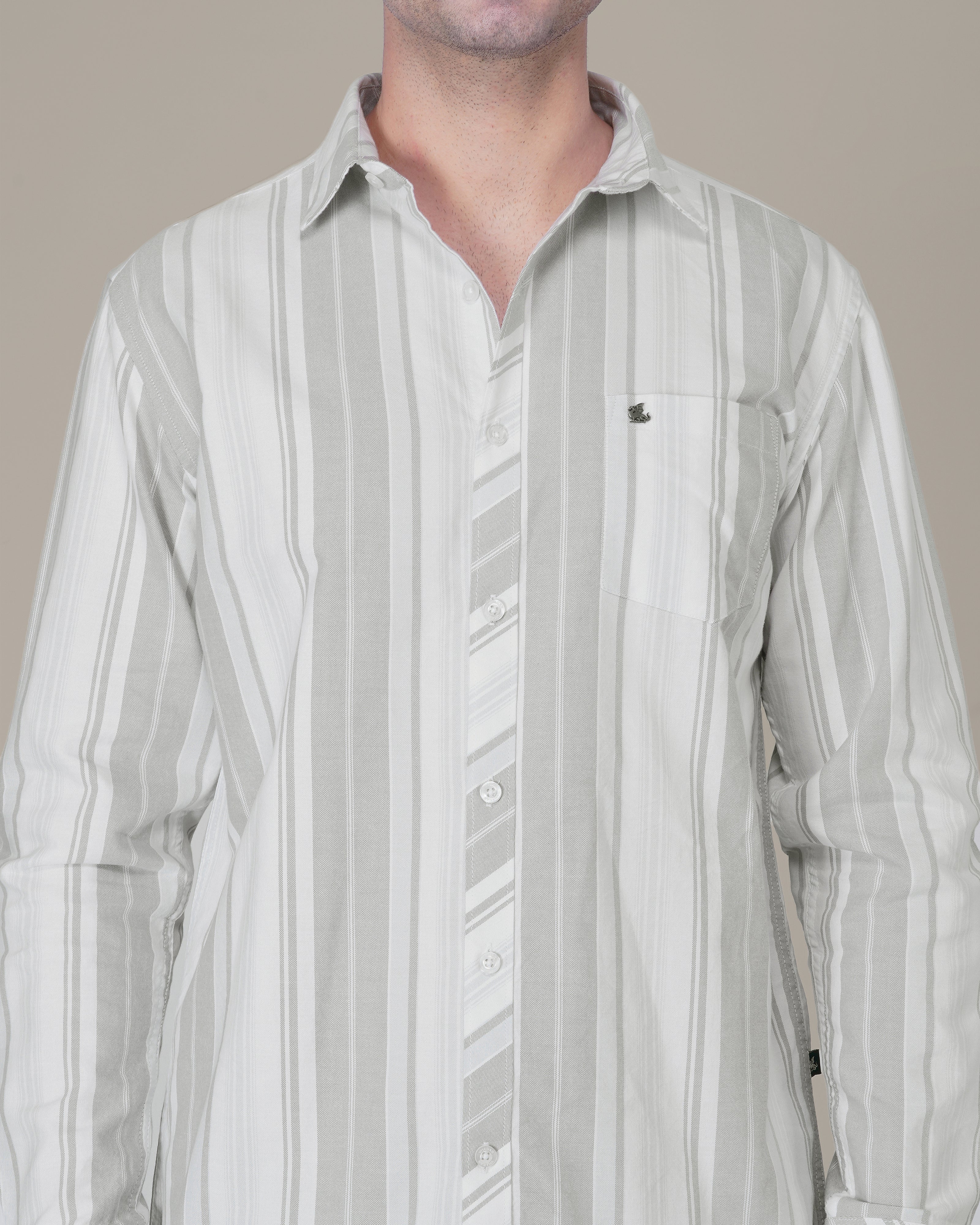 Grey Striped Oxford Regular Fit Shirt