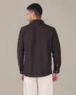 Deep Burgundy Textured Polyester Viscose Blend Regular Fit Shirt