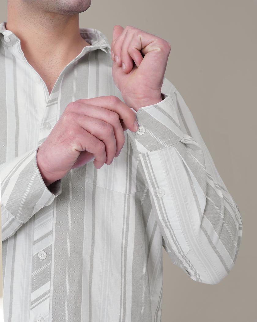 Grey Striped Oxford Regular Fit Shirt