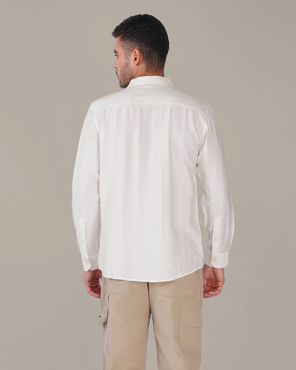 White Textured Polyester Viscose Regular Fit Shirt