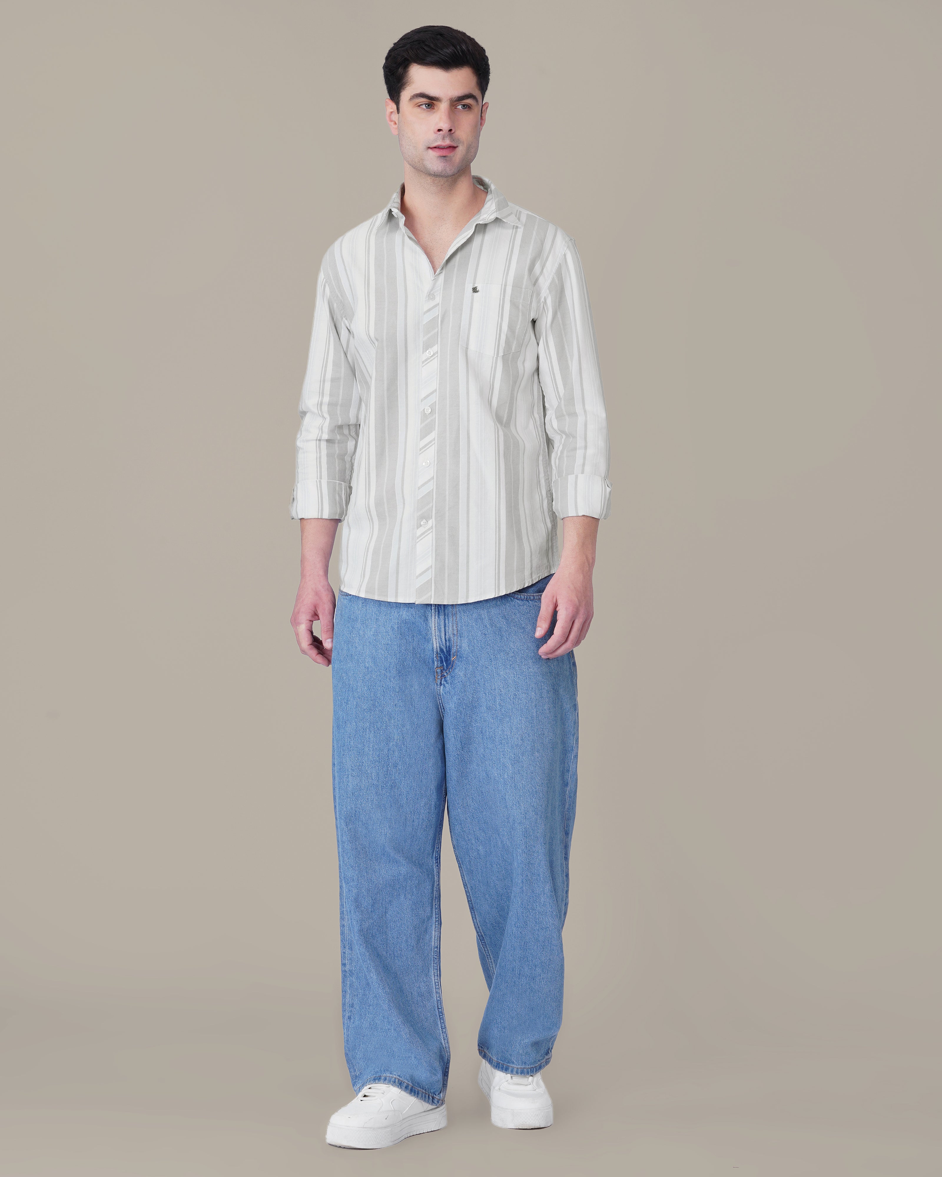 Grey Striped Oxford Regular Fit Shirt