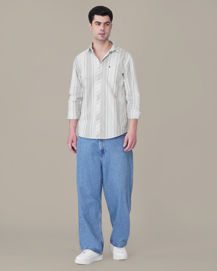 Grey Striped Oxford Regular Fit Shirt