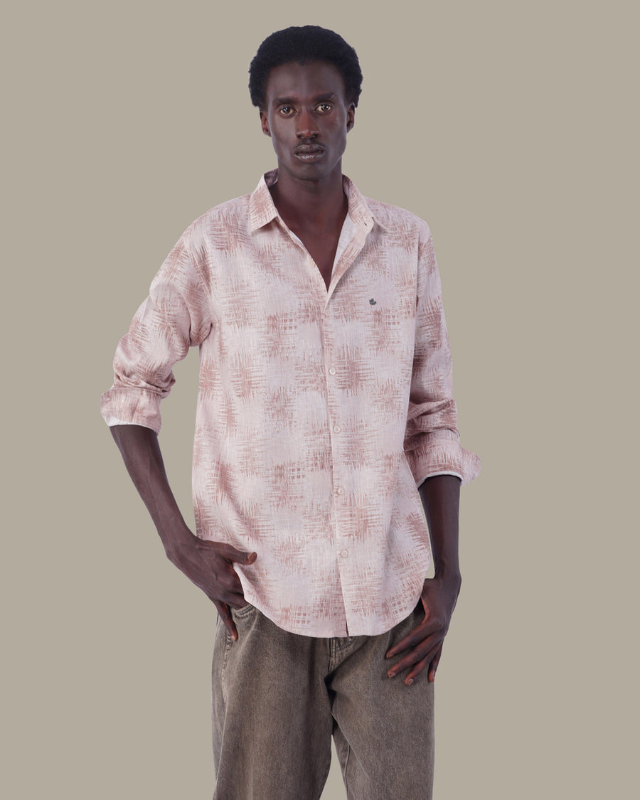 The Ecru & Beige Abstract Shirt - Linen Plus · Regular Fit