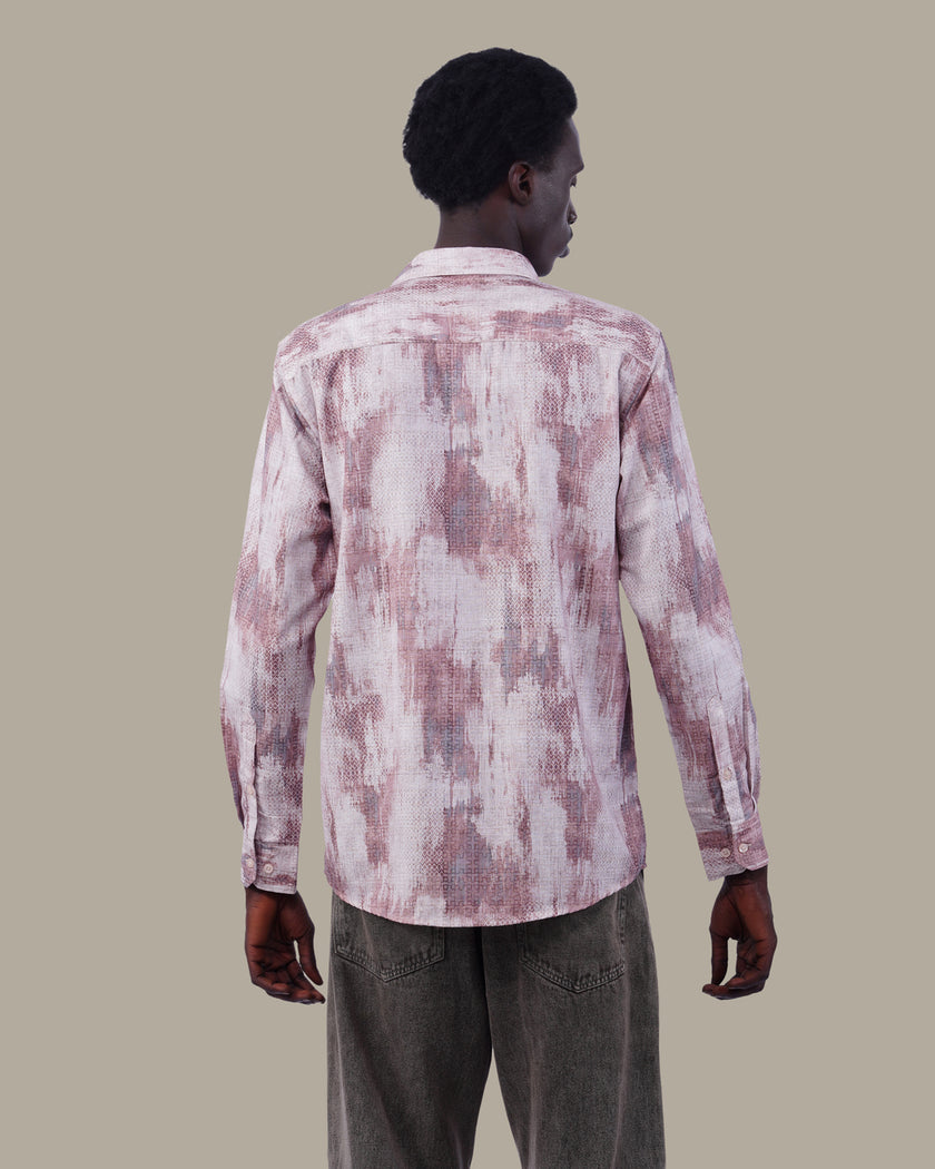 Muted Beige Abstract Oxford Polyester Shirt