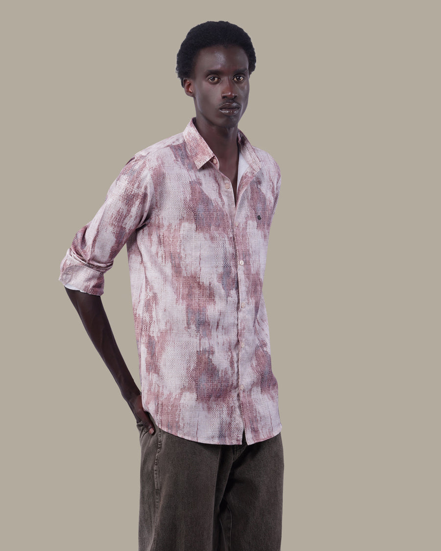 The Beige Abstract Shirt - Polyester · Regular Fit