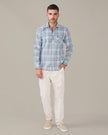 Light Blue Plaid Cotton Slub Regular Fit Shirt