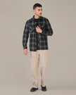 Dark Green Plaid Cotton Slub Regular Fit Shirt