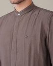 Taupe Textured Polyester Viscose Mandarin Collar Shirt