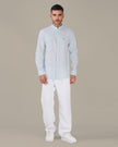 Light Blue Solid Linen Blend Mandarin Collar Shirt