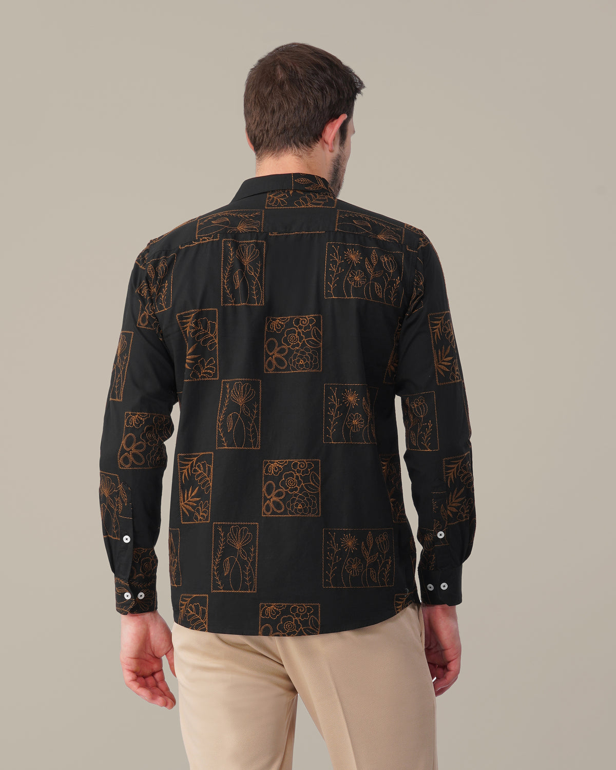 The Black Embroidered Shirt - Cotton Rich · Regular Fit