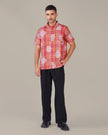 Orange Pink Plaid Polyester Regular Fit Shirt