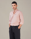 Light Pink Solid Slub Cotton Mandarin Collar Shirt